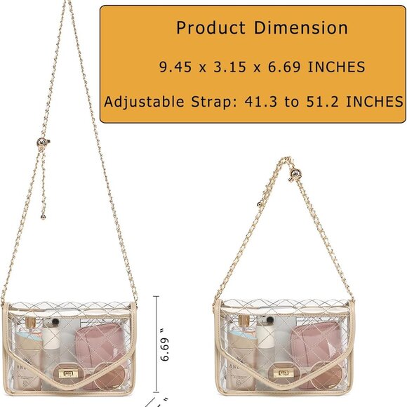 Clear Bag for Stadium Events Clear Purse for Women Quilted PVC Clear Crossbody B - Picture 3 of 6